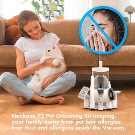 Aparat grooming animale de companie NEAKASA P2 Pro, 400W, 10500 Pa, 2 L, 5 duze, 3 trepte de aspiratie, Alb