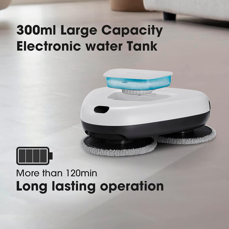 Robot curatare podele Everybot TS300, 27W, 300 ml, Umeda/uscata, Autonomie pana la 200 min, 6 moduri, Senzor anti-cadere/coliziune, Alb