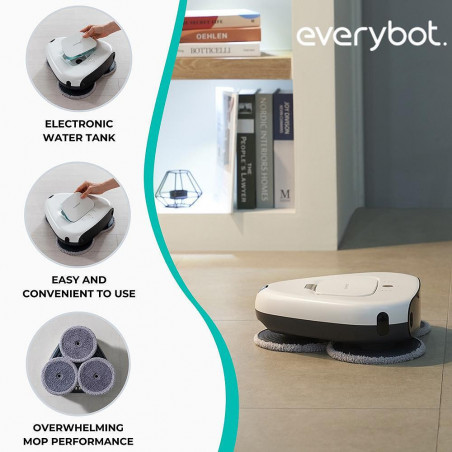 Robot curatare podele Everybot TS300, 27W, 300 ml, Umeda/uscata, Autonomie pana la 200 min, 6 moduri, Senzor anti-cadere/coliziune, Alb