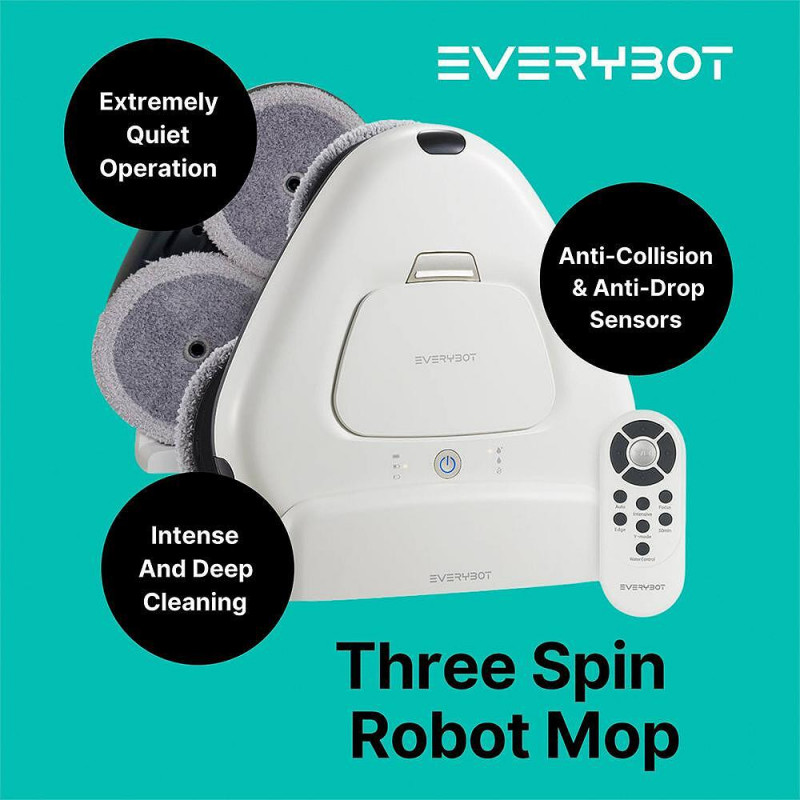 Robot curatare podele Everybot TS300, 27W, 300 ml, Umeda/uscata, Autonomie pana la 200 min, 6 moduri, Senzor anti-cadere/coliziune, Alb