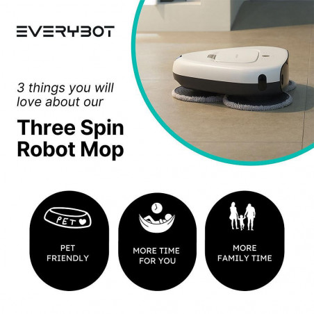 Robot curatare podele Everybot TS300, 27W, 300 ml, Umeda/uscata, Autonomie pana la 200 min, 6 moduri, Senzor anti-cadere/coliziune, Alb