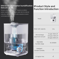 Umidificator de aer Xiaomi Lydsto F100S, 25W, 2,5 L, 3 trepte, 200 ml / h, Afisaj, Mod noapte, Timer, Alb