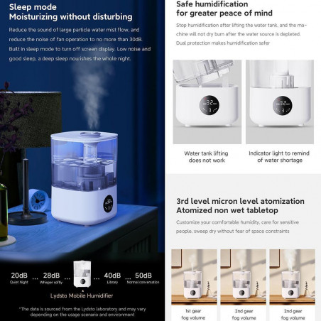 Umidificator de aer Xiaomi Lydsto F100S, 25W, 2,5 L, 3 trepte, 200 ml / h, Afisaj, Mod noapte, Timer, Alb