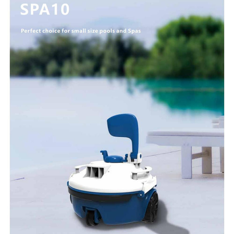 Robot de curatare piscine fara fir Wybot SPA 10, 2600 mAh, 28 W, Pentru pana la 10 m², 4 roti, Autonomie 30 min., Albastru