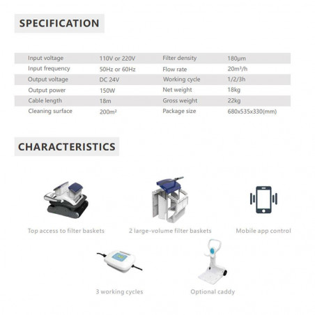 Robot de curatare piscine Wybot Raptor Pro, 150W, Pentru pana la 200 m2, 3 moduri de curatare, 3 moduri de miscare, Motor triplu, Negru