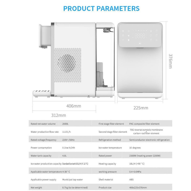 Dozator de purificare apa, racire si incalzire ELIXIR Neo, 2300W, Incalzire 18 l/h, Racire 0,5 l/h, Sterilizare UVC, Filtrare in 4 etape, Alb