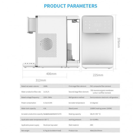 Dozator de purificare apa, racire si incalzire ELIXIR Neo, 2300W, Incalzire 18 l/h, Racire 0,5 l/h, Sterilizare UVC, Filtrare in 4 etape, Alb