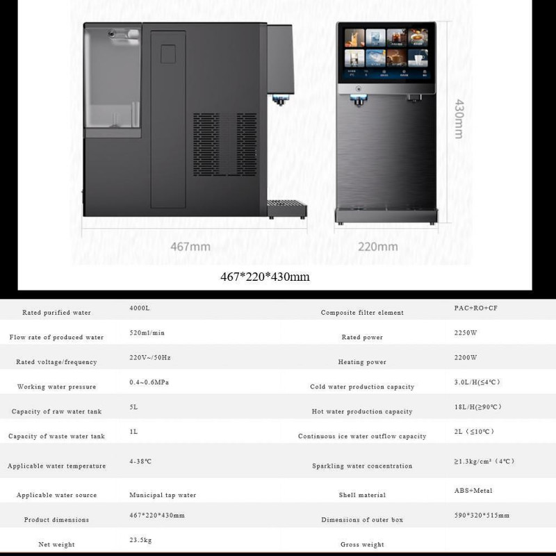 Dozator purificare apa, racire, incalzire si carbogazare ELIXIR Go, 2250W, Incalzire 18 l/h, Racire 3 l/h, Carbogazare, Filtrare in mai multe etape, Wi-Fi, Negru