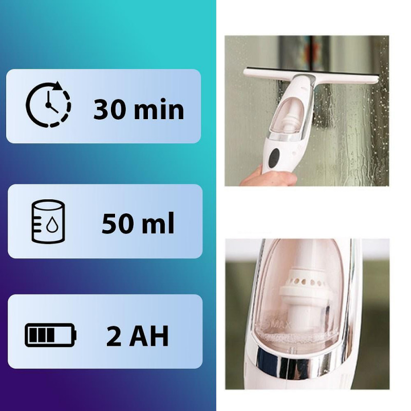 Aspirator geamuri Attractive Luna 100 Pro, Baterie Li-ion 2AH, 50 ml, Autonomie pana la 30 min, Alb/Negru