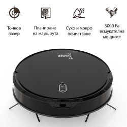 Aspirator robot MAGNUM X, 40 W, 3000 Pa, Curatare uscata si umeda, Filtrare în 3 etape, Wi-Fi, Functie de programare, Negru