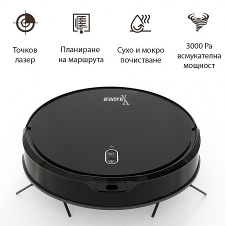 Aspirator robot MAGNUM X, 40 W, 3000 Pa, Curatare uscata si umeda, Filtrare în 3 etape, Wi-Fi, Functie de programare, Negru