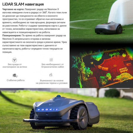 Robot tuns iarba/gazon HOOKII Neomow X Pro, 6000 m², 4 moduri, Functionare fara cablu sau antene, 60 dB, Wi-Fi, 4G, Bluetooth, Autonomie 180 min, Gri