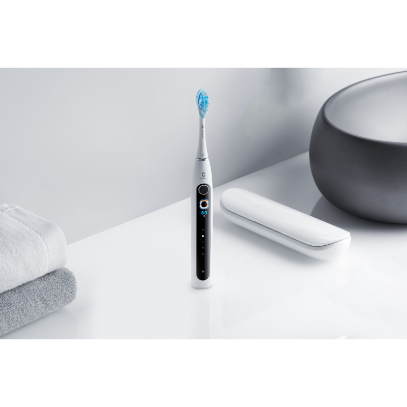 Periuță de dinți electrică Oclean X Pro 20 Set, AI, Maglev 4.0, 84000 RPM, Wi-Fi, FlexFit, IPX7, alertă de zonă ratată, autonomie 40 de zile, husă, alb