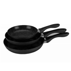 Set 3 tigai Royalty Line FM3F, 20/24/28 cm, Finisaj marmura, Inductie, Manere rezistente la caldura, Negru