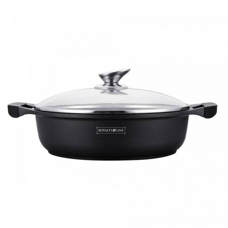 Vas de gatit cu capac Royalty Line RL-BR30ML, 30 cm, 4,8 L, Strat antiaderent din marmura, Fara PFOA, Inductie, Negru