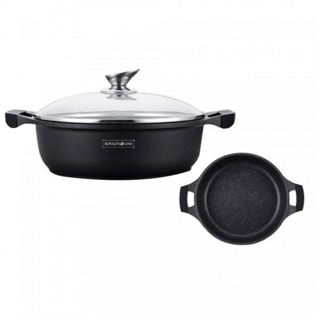 Vas de gatit cu capac Royalty Line RL-BR30ML, 30 cm, 4,8 L, Strat antiaderent din marmura, Fara PFOA, Inductie, Negru
