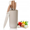Set cutite cu suport Royalty Line DC07E, 7 piese, Foarfeca, Otel inoxidabil, Manere ergonomice, Bej
