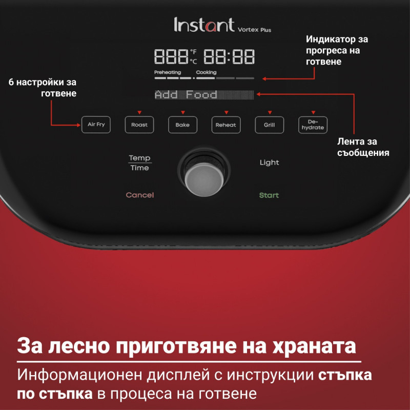 Instant Pot Vortex Plus Clearcook Hot Air Fryer 140319601, 1700W, 5.7L, 6 programe, 35-205C, iluminare interioară, alb