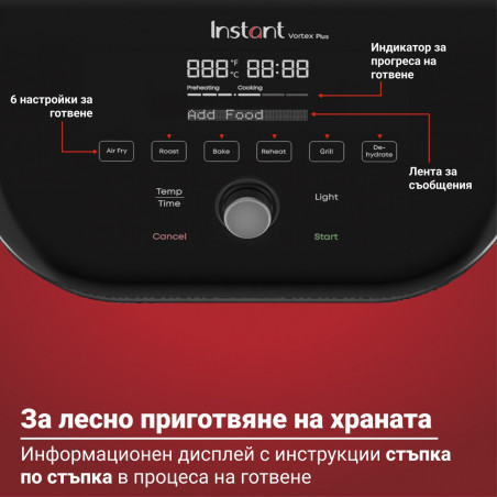 Instant Pot Vortex Plus Clearcook Hot Air Fryer 140319601, 1700W, 5.7L, 6 programe, 35-205C, iluminare interioară, alb