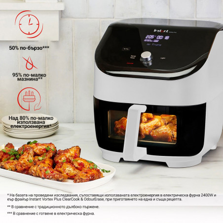 Instant Pot Vortex Plus Clearcook Hot Air Fryer 140319601, 1700W, 5.7L, 6 programe, 35-205C, iluminare interioară, alb
