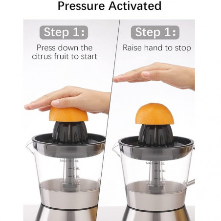 Storcator de citrice electric Royalty Line RL-CJ9404, 40W, 1 L, Push start, 2 conuri, Otel inoxidabil, Inox