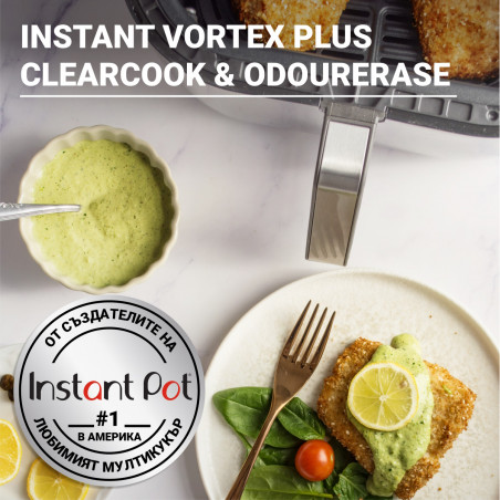 Instant Pot Vortex Plus ClearCook & OdourErase Hot Air Fryer 140310401, 1700W, 5.7L, 6 programe, 35-205C, EvenCrisp, filtru dublu, negru