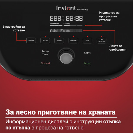 Instant Pot Vortex Plus ClearCook & OdourErase Hot Air Fryer 140310401, 1700W, 5.7L, 6 programe, 35-205C, EvenCrisp, filtru dublu, negru