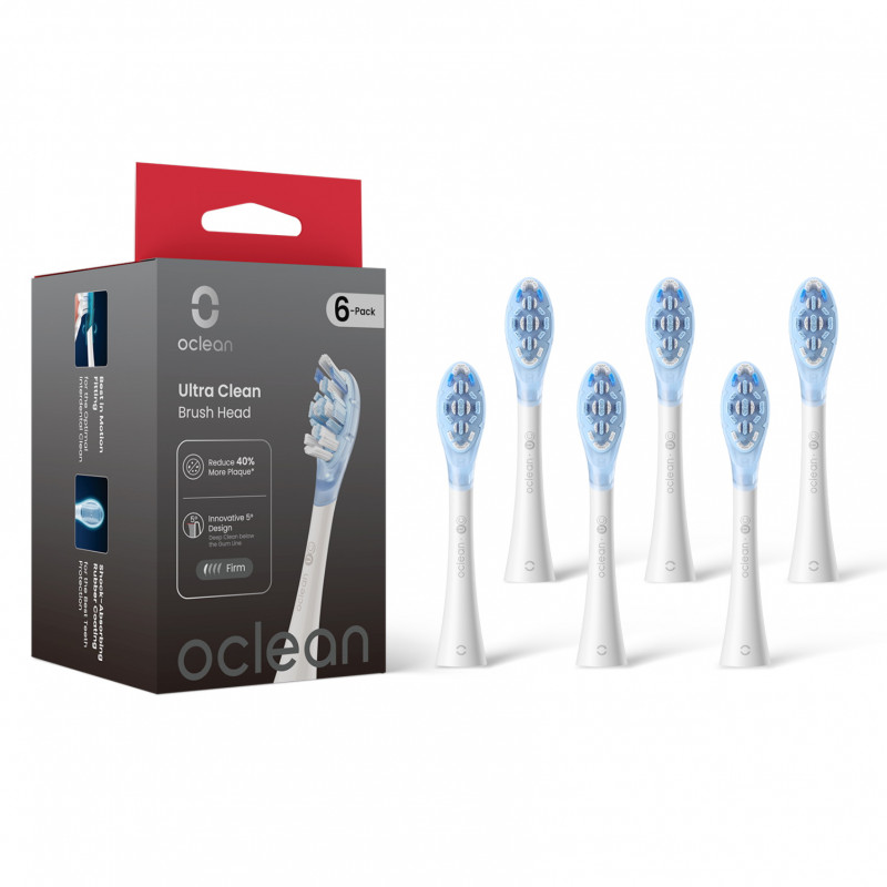 Set 6 capete de schimb pentru periutele de dinti Oclean Ultra Clean, Hard, Deep Cleaning, DuPont, FlexFit, Alb