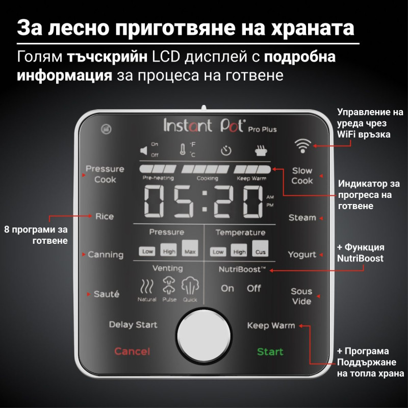 Instant Pot Pro Plus 112020101, 1200W, 5.7 l, 10 programe, control WiFi, oțel inoxidabil, negru