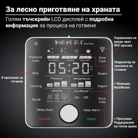 Instant Pot Pro Plus 112020101, 1200W, 5.7 l, 10 programe, control WiFi, oțel inoxidabil, negru