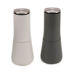 Set 2 rasnite sare si piper Joseph Joseph 95036, 2 piese, Utilizare mecanica, Mecanism ceramic, Reglare grad, Fara BPA, Alb/Gri