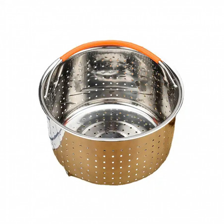 Cos pentru prajit si gatit la aburi Izibizi SSST-IZB, 3,8 L, Maner detasabil, Separator, Inox/Portocaliu
