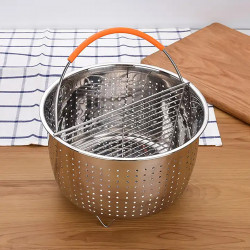 Cos pentru prajit si gatit la aburi Izibizi SSST-IZB, 3,8 L, Maner detasabil, Separator, Inox/Portocaliu