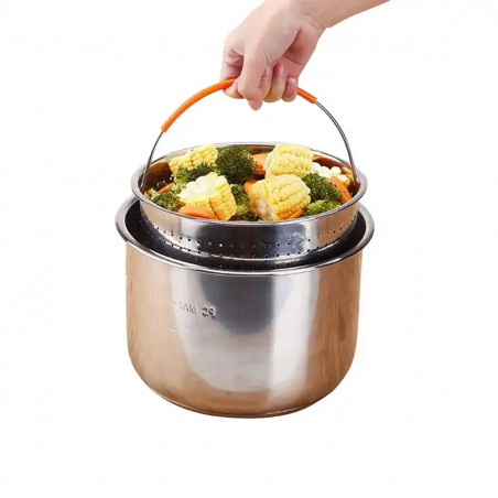 Cos pentru prajit si gatit la aburi Izibizi SSST-IZB, 3,8 L, Maner detasabil, Separator, Inox/Portocaliu