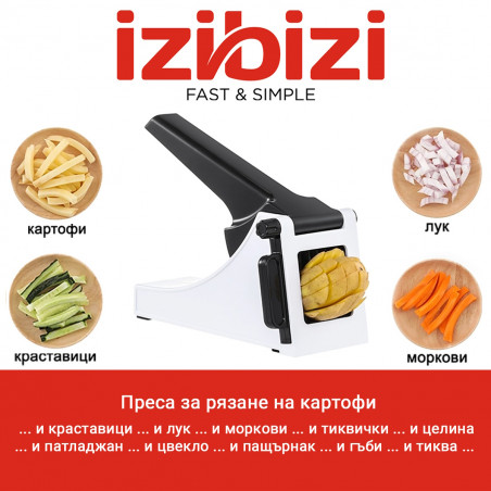 Feliator cartofi Izibizi PS-321B, Otel inoxidabil, Varfuri din cauciuc, Fara BPA, alb/negru