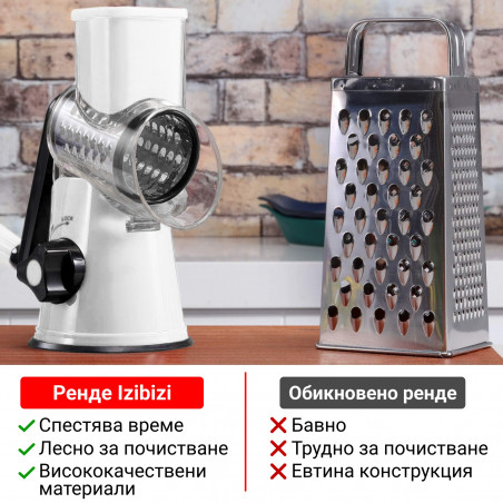 Razatoare cu manivela Izibizi PS-336A, 3 atasamente interschimbabile, Otel inoxidabil, Alb