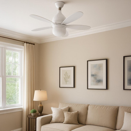 Ventilator de tavan Kumtel KTF-201, 12W, 6500K/3500K, E27, LED, 3 moduri, 4 viteze, Telecomanda, Alb
