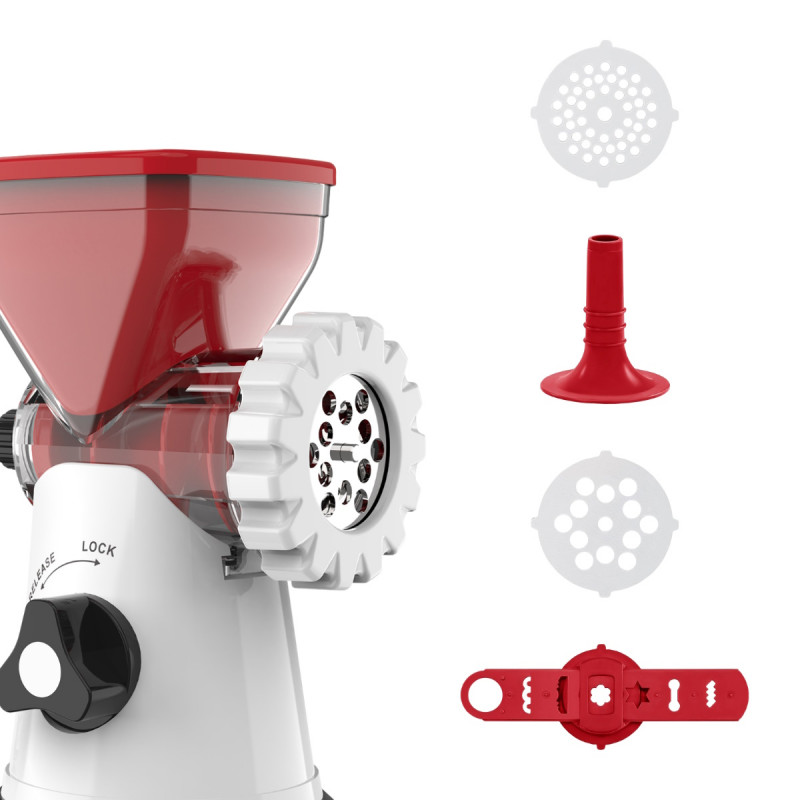 Accesoriu masina de tocat carne Izibizi PS-308M, Compatibil numai cu Izibizi PS-336A, 4 elemente, Fara baza, Fara BPA, Rosu