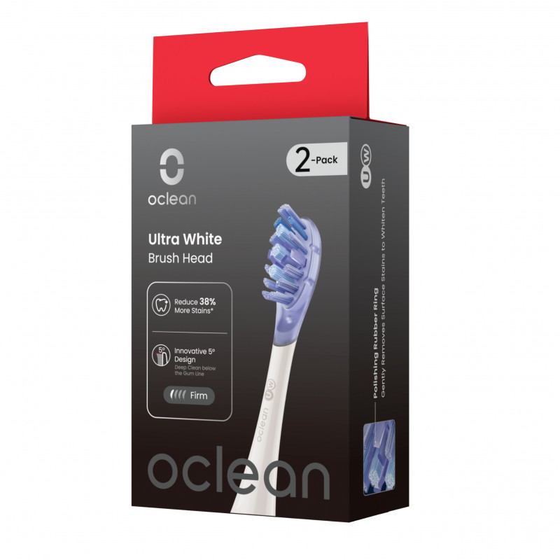 Set 2 capete de schimb pentru periutele de dinti electrice Oclean Ultra White, Hard, For Whitening, DuPont, FlexFit, Alb
