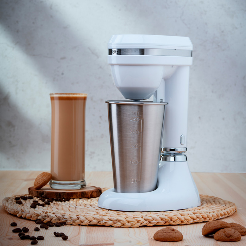 Mixer pentru frappe Oliver Voltz OV51163E, 100W, Bol otel inoxidabil 450 ml, 2 viteze, Agitator otel, Alb