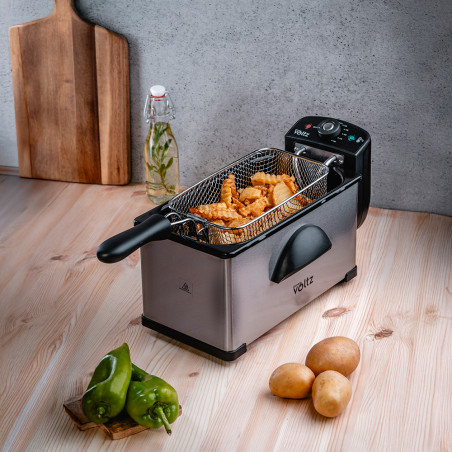 Friteuza Oliver Voltz OV51980PP, 2000W, 3 L, Demontabila, Inox/Negru