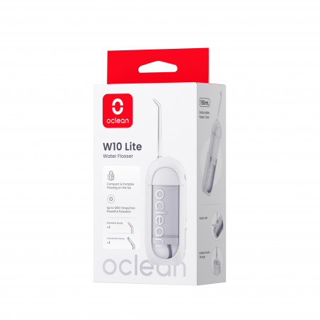 Irigator dental Oclean W10 Lite, 3 moduri, 2 duze, 1200 impulsuri/minut, Pana la 140 PSI, USB-C, Alb