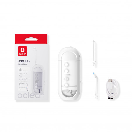Irigator dental Oclean W10 Lite, 3 moduri, 2 duze, 1200 impulsuri/minut, Pana la 140 PSI, USB-C, Alb