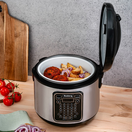 Multicooker cu 31 programe Rosberg R51985F5, 780W, 5L, Acoperite antiaderenta, Inox