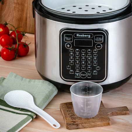 Multicooker cu 31 programe Rosberg R51985F5, 780W, 5L, Acoperite antiaderenta, Inox