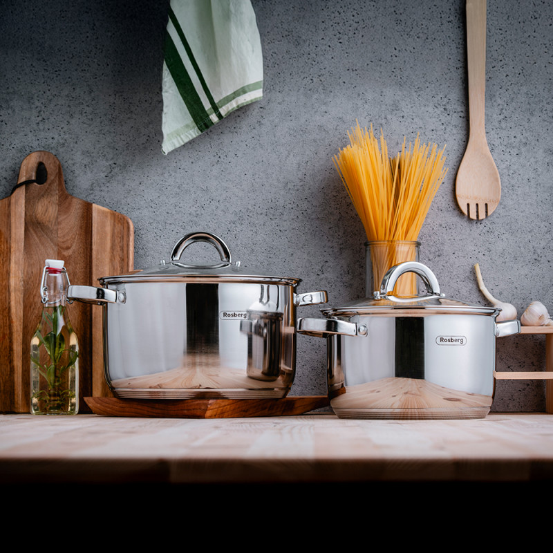Set oale cu capac Rosberg R51210L12, 12 piese, Fund multistrat, 2.0-6.5 litri, Inductie, Inox