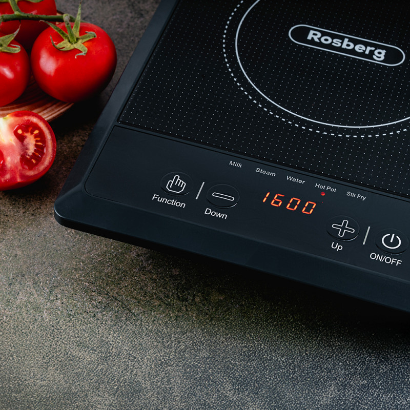 Plita cu inductie Rosberg R51445J, 2000W, 25x25 cm, 8 trepte, 8 setari de temp., 5 programe, Negru