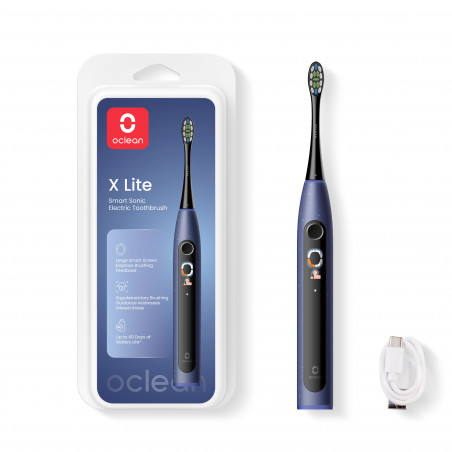 Periuta de dinti electrica Oclean X Lite, 72000 rpm, 5 moduri, Ecran tactil, Autonomie pana la 40 zile, Raportarea zonelor curatate, Albastru inchis
