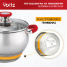 Oala Oliver Voltz OV51210N28, 28 cm, 10.45 L, Inductie, Manere din silicon, Inox/Roşu