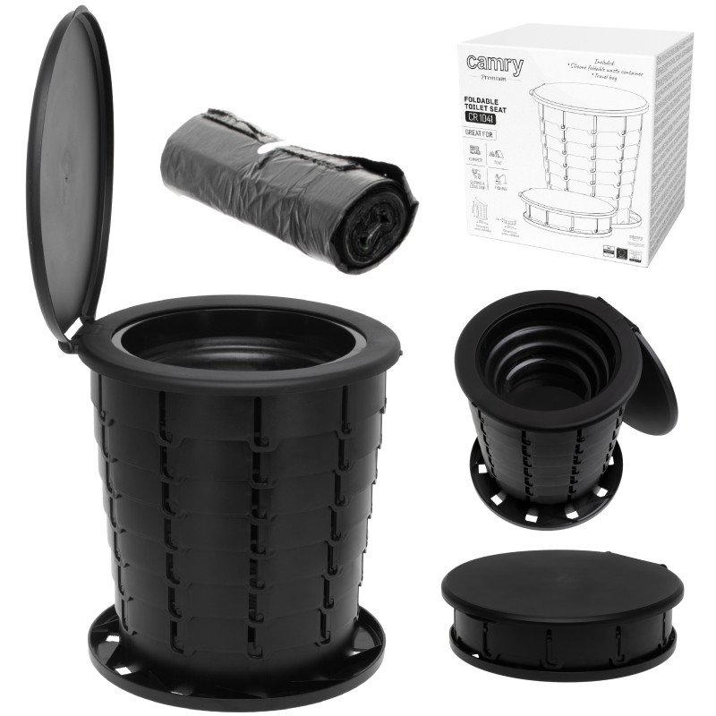 Toaletă portabila Camry CR 1041, 21L, 3in1 Design multifunctional, Pliabila, Negru